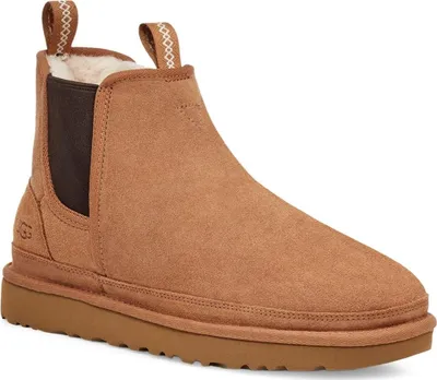 A single brown UGG boot is shown against a white background.