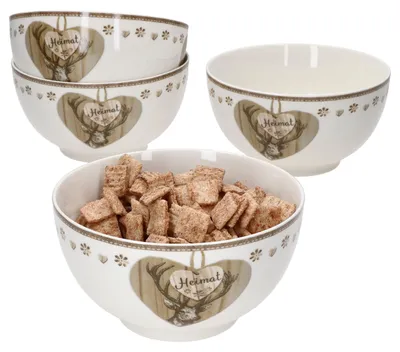Produktbild von 4er Set Country Heart Bowlschalen 550ml Hirsch Herz Müsli Salat Dessertschüssel