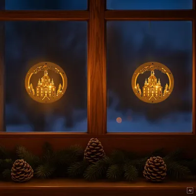 Produktbild von abc HOME | Fensterdeko Kirche | LED´s | 2er Set | batteriebetrieben