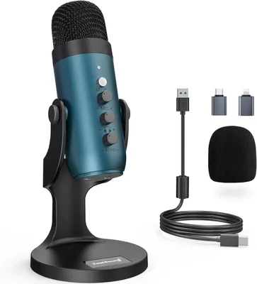 Produktbild von USB Kondensatormikrofon K66 für PC, Mac, iPhone, iPad, Android – Gaming, Podcast, Streaming, Aufnahme, Noise Cancelling, Gain, Echo, Desktop