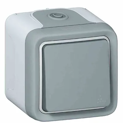 Image de Legrand Plexo55 Bouton-poussoir à bascule à fermeture unipolaire pour locaux humides en saillie gris 069720
