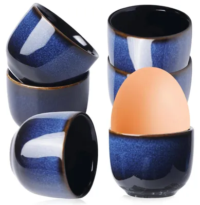 Porzellan-Eierbecher 6er Set, blau-schwarz, stapelbar, spülmaschinengeeignet