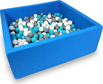 Produktbild von Bällebad 110x110x40cm azurblau – Mit 600 Bällen / weiß, grau, türkis