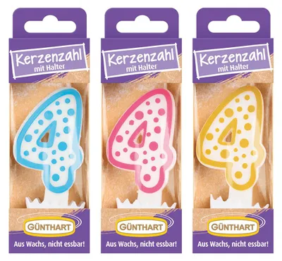 Obrázek produktu pro Vosková svíčka Günthart č. 4 narozeninová svíčka 1 kus různé barvy
