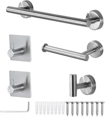 Immagine prodotto di Set di accessori da bagno in acciaio inossidabile, 5 pezzi, argento, portasciugamani