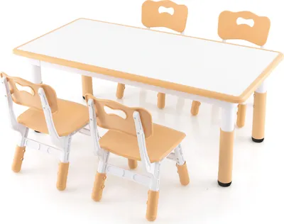 Produktbild von GOPLUS Kindertisch Set mit 4 Stühlen, Schreibtisch höhenverstellbar mit Graffiti-Tischfläche 120x60cm, Kindertischgruppe ab 18 Monate