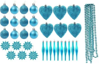 Weihnachtsbaum-Dekoration 35-teilig, Türkis, Schneeflocken, Herzen