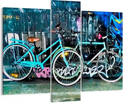 Produktbild von Bild auf Leinwand - Leinwandbild - Fahrräder Graffiti Straße Wand - 95x80cm - Wand Bild - Wanddeko - Leinwanddruck - Bilder - Kunstdruck - Wanddekoration - Leinwand bilder - Wandkunst - CB95x80-2949