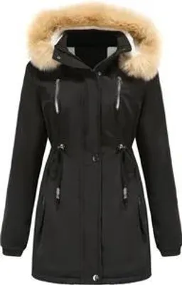 Image de ASKSA Femme Veste d'hiver Manteau d'hiver en coton Chaud Plus épais Fermeture éclair Manteau de poche, A-Noir, 4XL