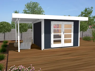 Produktbild von Gartenhaus weka Designhaus 126 A Gr.2 mit Fußboden und seitlicher Überdachung 500 x 315 cm anthrazit