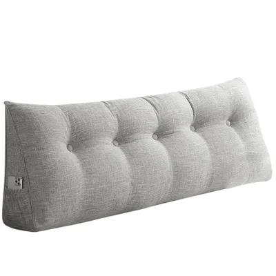 Produktbild von Rückenkissen Bett 160cm, Leinen Rückenlehne Kissen, Keilkissen Bett kopfteil, Waschbar Lesekissen Lendenkissen Nackenstüzkissen für Bett und Sofa Grau