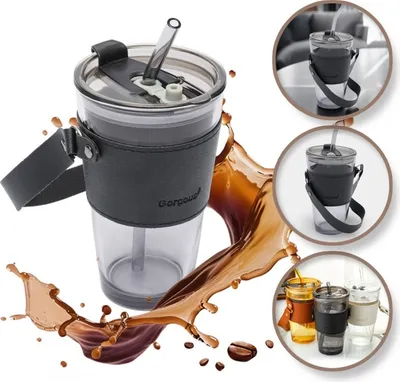 Obrázek produktu pro Flamenco Mystique Barevný skleněný hrnek na kávu a čaj se slámkou a víčkem 450 ml cup09graf