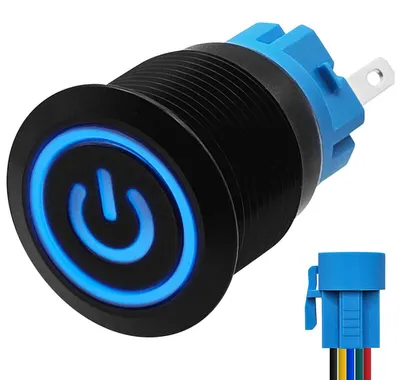 Produktbild von ProRide Metall-Drucktaster 19 mm 220 V mit Kabel - blaue LED