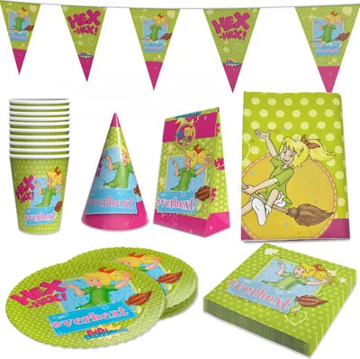 Produktbild von Bibi Blocksberg Partyset 122-tlg – Geschirr, Servietten, Deko, Hüte & Tüten