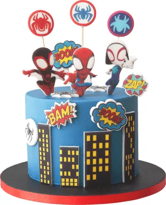 Zdjęcie produktu dla Sweetfanaberia | Zestaw dekoracji tortu, zestaw opłatków na tort - 17 elementów, drukowane dekoracje cukiernicze Spidey Spider2D