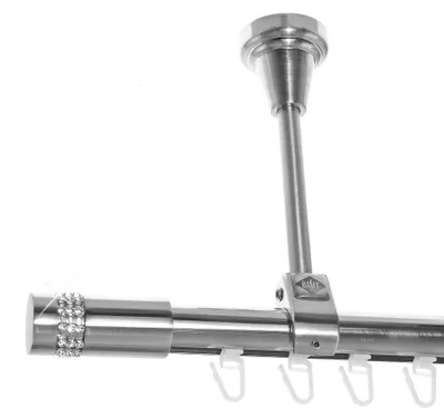 Produktbild von Innenlauf Edelstahl Look Gardinenstange 20mm Deckenträger 1-läufig Kristall, Länge wählbar D51 E38 I