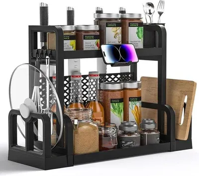 Obrázek produktu pro Dvoupatrový organizér pod pult, multifunkční, s háčky, pro domácnost
