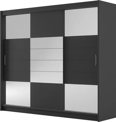 Produktbild von BETTSO Kleiderschrank Schwebetürenschrank mit Spiegel Kleiderstange für Schlafzimmer Kinderzimmer FLAMINGO 2D 250 Graphit+Glass