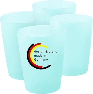 Produktbild von KiNDERWELT Trinkbecher Set 4 x 250 ml aquamarin aus Kunststoff - wiederverwendbare, spülmaschinenfeste Trinkbecher für Kindergeburtstage, Grillabende, Parties, Picknicks