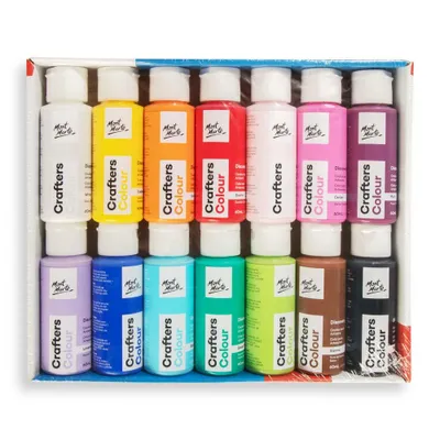 Produktbild von Mont Marte Crafters Colour Set – 14 x 60 ml Bastelfarben – Basic Farben – Für Holz, Papier & mehr – vielseitige Farben für kreative Projekte