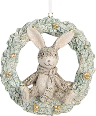 Immagine prodotto di Targhetta natalizia Clayre & Eef coniglio 8x3x8 cm plastica grigia