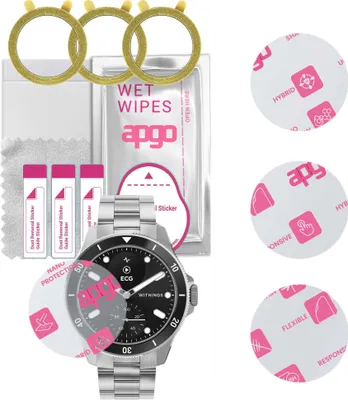 Produktbild von apgo 3 Stück Schutzglas, klar, kompatibel mit Withings ScanWatch Nova Smartwatch, Hybrid 8H, Ersatz für Hartglas, Displayschutzglas, Bildschirmschutz, Displayschutz, kratzfest