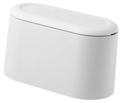 Image de Petit poubelle avec couvercle, idéal pour les bureaux, les comptoirs, les salles de bain, les cuisines et les bureaux. Petit récipient de rangement pour déchets, de couleur blanche