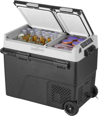 Obrázek produktu pro Přenosná autochladnička s mrazicím boxem - Kompresorový chladicí box 58 l - Dvouzónové chladicí řešení pro auto a kempování