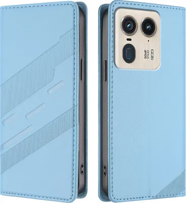 Produktbild von Hülle für Motorola Edge 50 Ultra, Kunstleder Brieftaschen Handyhülle mit Kartenfach und Standfunktion Hellblau