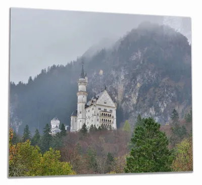 Produktbild von Wallario Herdabdeckplatte aus Glas, Größe 60 x 52 cm 1-teilig, Motiv Schloss Neuschwanstein in Bayern