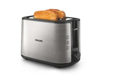 Produktbild von Philips Viva Collection Toaster, 2 Toastschlitze, Brötchenaufsatz, 8 Stufen, Auftaufunktion, Metall (HD2650/90)