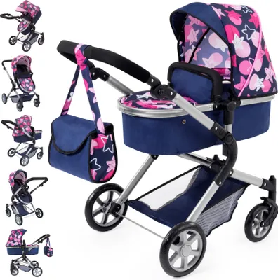 Produktbild von Puppenwagen City Neo blau mit rosa Sternen