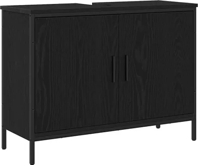Produktbild von vidaXL Waschbeckenschrank mit Tür Schwarz Eichen-Optik 80 x 30 x 60 cm