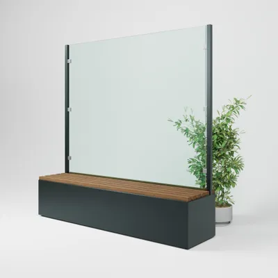Produktbild von Windschutz Terrasse freistehend Capri Light | Gartenbank mit Sichtschutz, Stauraum & Pflanzkasten | klares ESG Glas | 185 cm