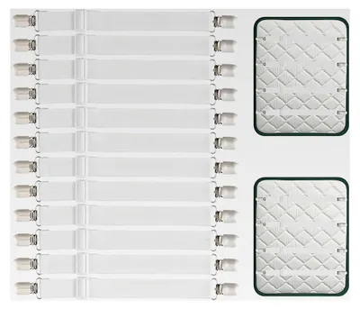 Produktbild von 12 Stück Bettlakenspanner Verstellbare Spannbettlakenhalter Elastische Betttuchspanner mit Metallclips für Bettlaken, Matratze, Bügelbrettbezug oder Sofa