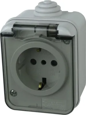 Immagine prodotto di Presa di corrente Schuko con coperchio a cerniera con montaggio esterno IP44 grigio 1592 M-L 1137