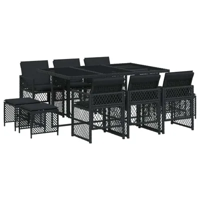 Produktbild von 11-tlg. Garten-Essgruppe mit Kissen Schwarz Poly Rattan