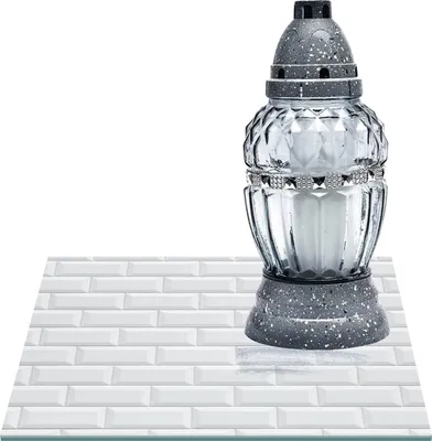 Zdjęcie produktu dla SZKLANA PODSTAWKA POD ZNICZE Z DEDYKACJĄ 30x30cm Mur biel 243f