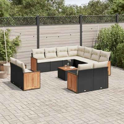 Produktbild von Design 12-tlg. Garten-Sofagarnitur mit Kissen Schwarz Poly Rattan, Gartenmöbel-Sets 2024 Neu