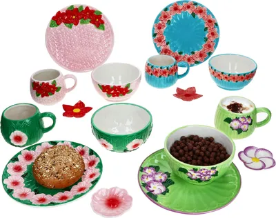 Obrázek produktu pro Flori Flower 16dílná snídaňová sada kameninový talíř hrnek miska podnos květiny