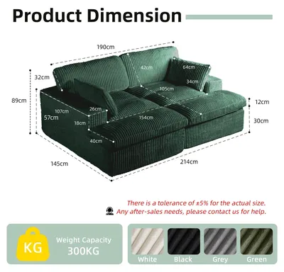 Zdjęcie produktu dla Nowoczesna rozkładana sofa typu "cord" - modułowa sofa dwuosobowa - ergonomiczny design - obicie materiałowe - wymaga montażu - kolor: zielony
