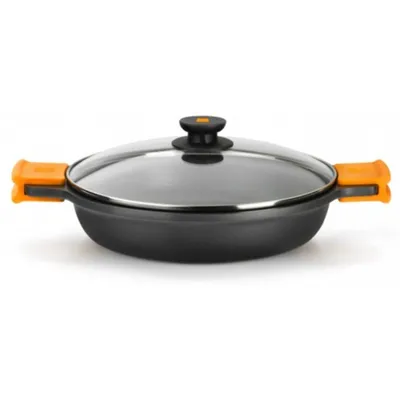 Produktbild von BRA Efficient | Niedriger Kochtopf mit Glasdeckel und Silikongriffen, 24 cm, für alle Herdarten einschließlich Induktion geeignet, PFOA-frei