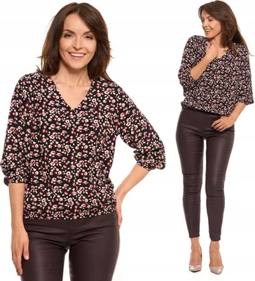 Produktbild von Moraj - Bluse Größe S - Damenbluse Schwarz - Blusenshirt fur Damen - Bluse Blumenmuster V-Ausschnitt