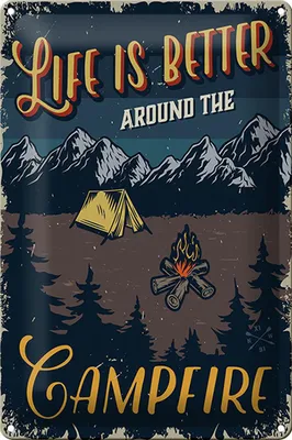 Produktbild von Blechschild Retro 20x30cm life better camp fire Camping