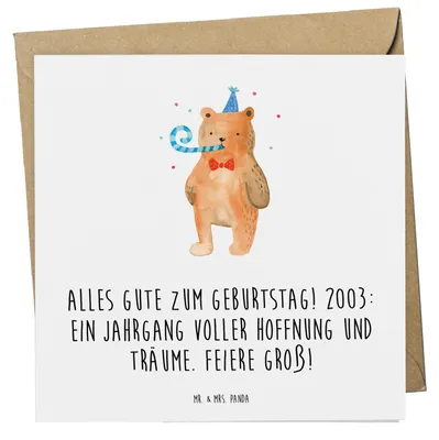 Produktbild von Mr. & Mrs. Panda Klappkarte 2003 Geburtstag - Weiß - Geschenk, Glückwunschkarte, doppelkarte, Jahrgang feiern, Grußkarte, Geburtstagsgeschenk, faltkarte, Geburtsjahr