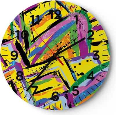 Produktbild von Wanduhr - Rund - Glasuhr - Abstraktion modern - 40x40cm - Schleichendes Uhrwerk - Lautlos - zum Aufhängen bereit - Dekoration Modern - Wanddekoration aus Glas - C4AR40x40-4111