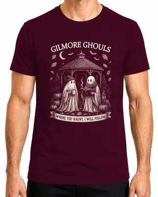 Obrázek produktu pro Gilmore Ghouls where you haunt I will follow Geister Halloween Kürbis Herren T-Shirt, Burgundy, L