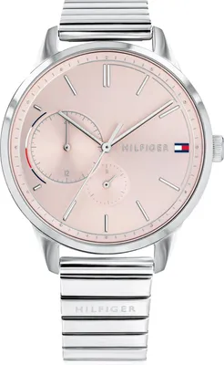 A close-up studio shot of a Tommy Hilfiger women's watch.