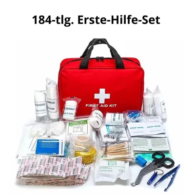 Produktbild von 184-tlg. Erste-Hilfe-Set – Wasserdichte Notfalltasche für Outdoor, Camping & Reisen