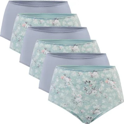 Produktbild von Celodoro Damen Taillenslip (6er Pack) Microfaser-Slip mit Blümchen-Muster - Grau Multicolor L (44-46)